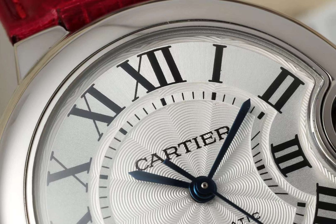 BALLON BLEU DE CARTIER 33 MM WATCH SILVER CASE WITH RUBY RED LEATHER STRAP