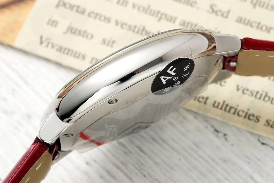 BALLON BLEU DE CARTIER 33 MM WATCH SILVER CASE WITH RUBY RED LEATHER STRAP
