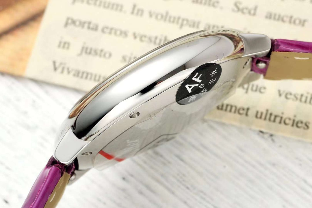 BALLON BLEU DE CARTIER 33 MM WATCH SILVER CASE WITH MAGENTA PURPLE LEATHER STRAP