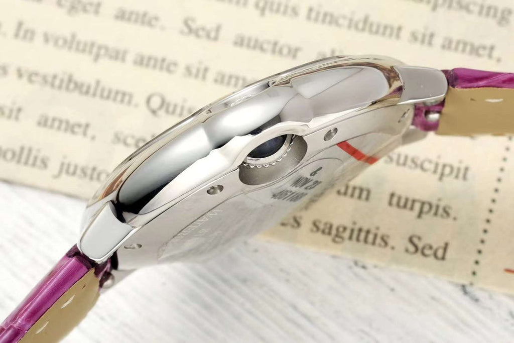 BALLON BLEU DE CARTIER 33 MM WATCH SILVER CASE WITH MAGENTA PURPLE LEATHER STRAP