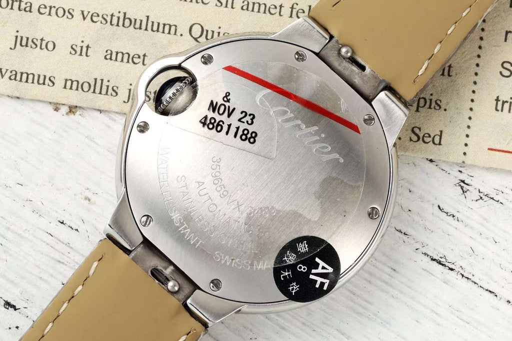 BALLON BLEU DE CARTIER 33 MM WATCH SILVER CASE WITH CEDAR BROWN LEATHER STRAP