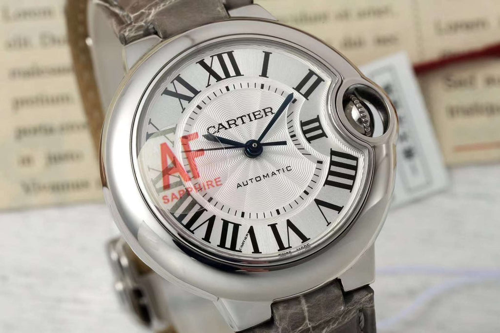 BALLON BLEU DE CARTIER 33 MM WATCH SILVER CASE WITH CEDAR BROWN LEATHER STRAP