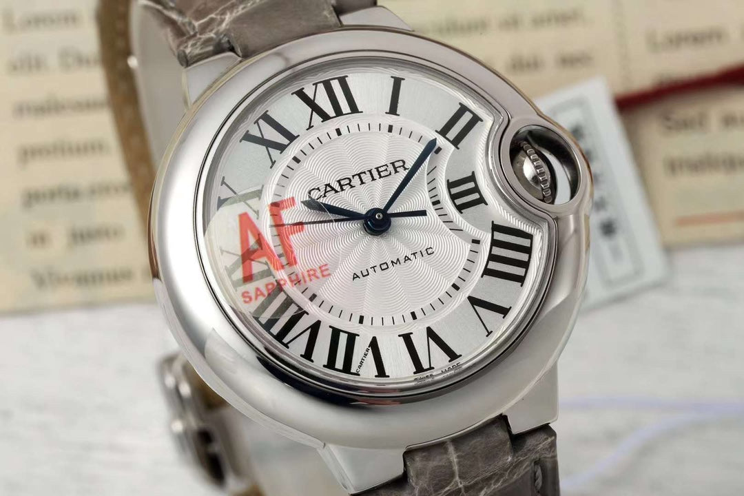 BALLON BLEU DE CARTIER 33 MM WATCH SILVER CASE WITH CEDAR BROWN LEATHER STRAP