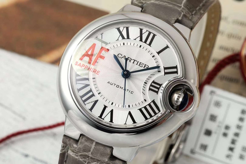 BALLON BLEU DE CARTIER 33 MM WATCH SILVER CASE WITH CEDAR BROWN LEATHER STRAP