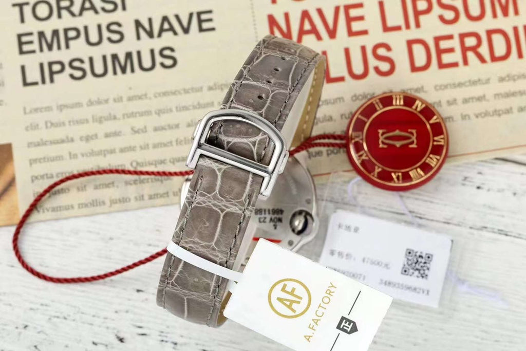 BALLON BLEU DE CARTIER 33 MM WATCH SILVER CASE WITH CEDAR BROWN LEATHER STRAP