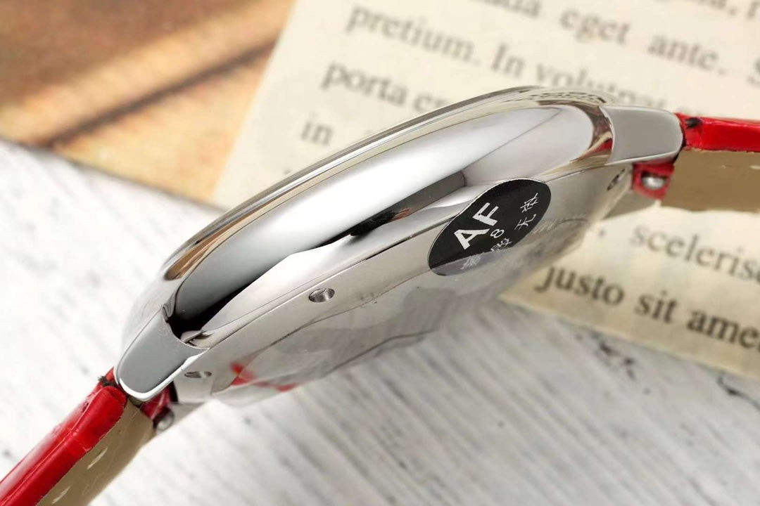 BALLON BLEU DE CARTIER 33 MM WATCH SILVER CASE WITH CRIMSON RED LEATHER STRAP