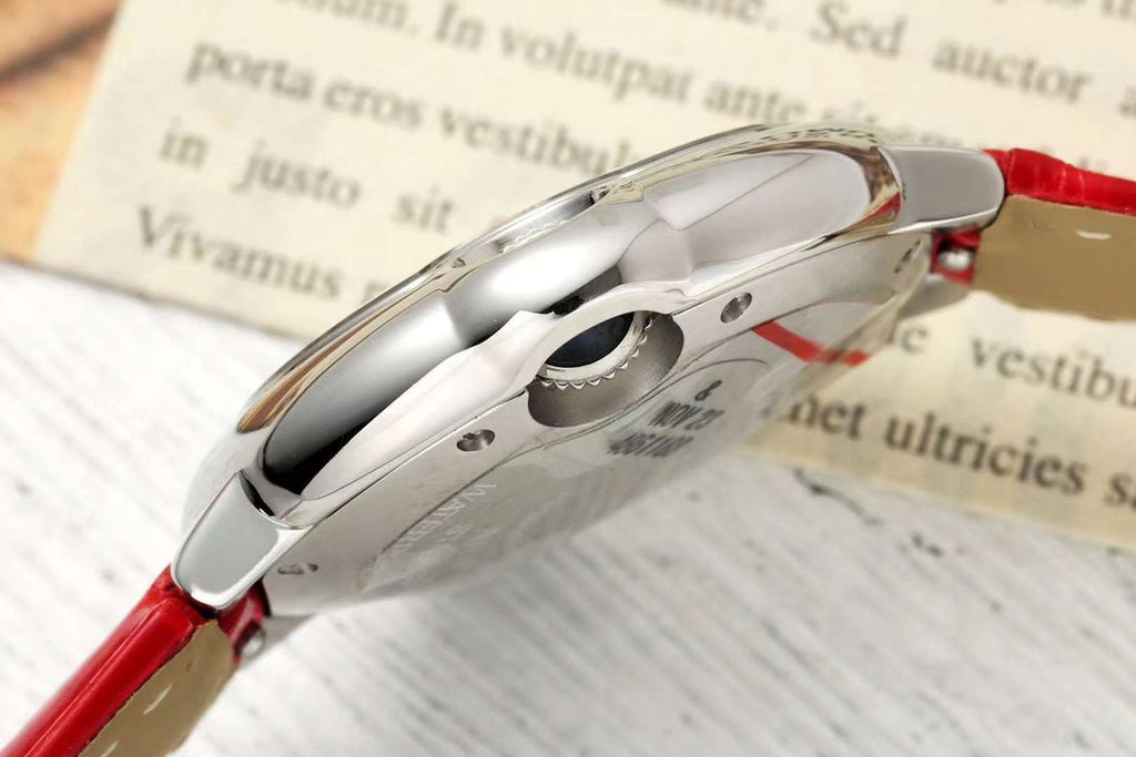 BALLON BLEU DE CARTIER 33 MM WATCH SILVER CASE WITH CRIMSON RED LEATHER STRAP