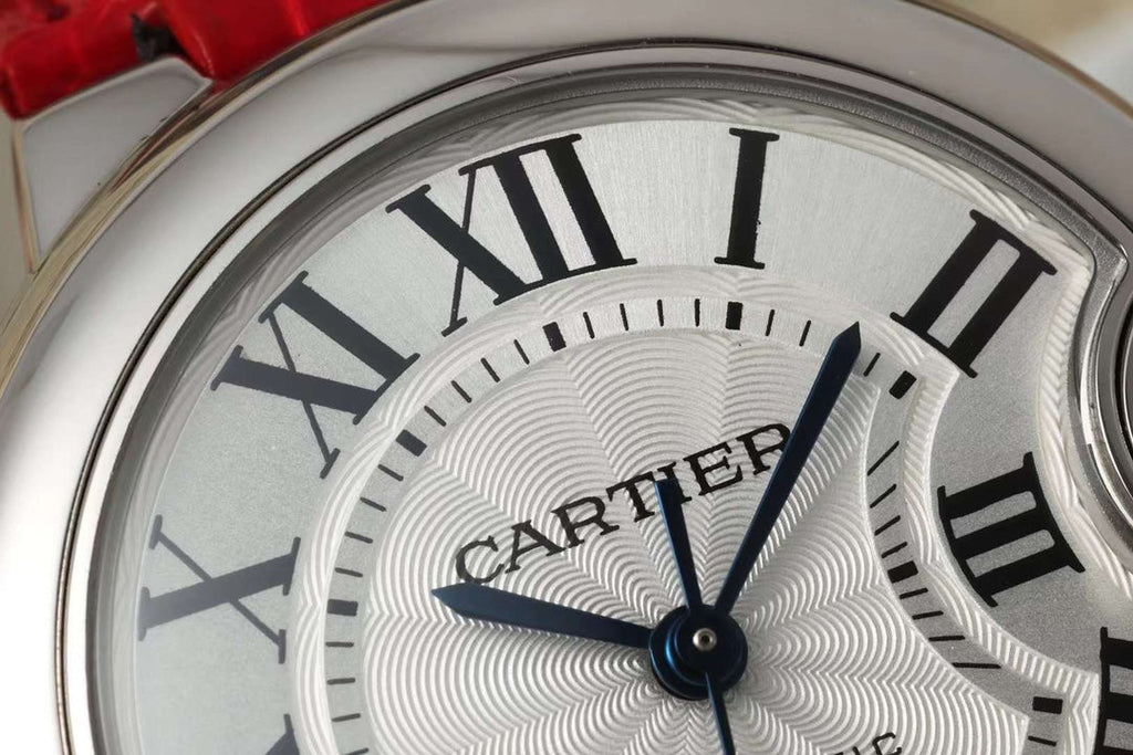 BALLON BLEU DE CARTIER 33 MM WATCH SILVER CASE WITH CRIMSON RED LEATHER STRAP