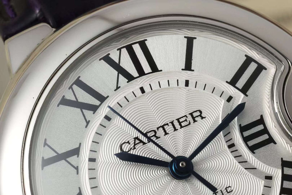 BALLON BLEU DE CARTIER 33 MM WATCH SILVER CASE WITH DEEP VIOLET LEATHER STRAP