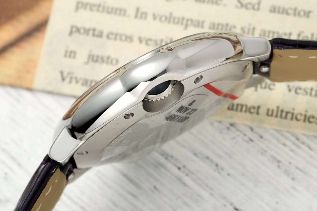 BALLON BLEU DE CARTIER 33 MM WATCH SILVER CASE WITH DEEP VIOLET LEATHER STRAP