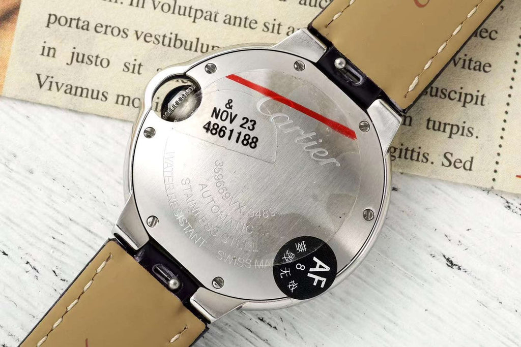 BALLON BLEU DE CARTIER 33 MM WATCH SILVER CASE WITH DEEP VIOLET LEATHER STRAP