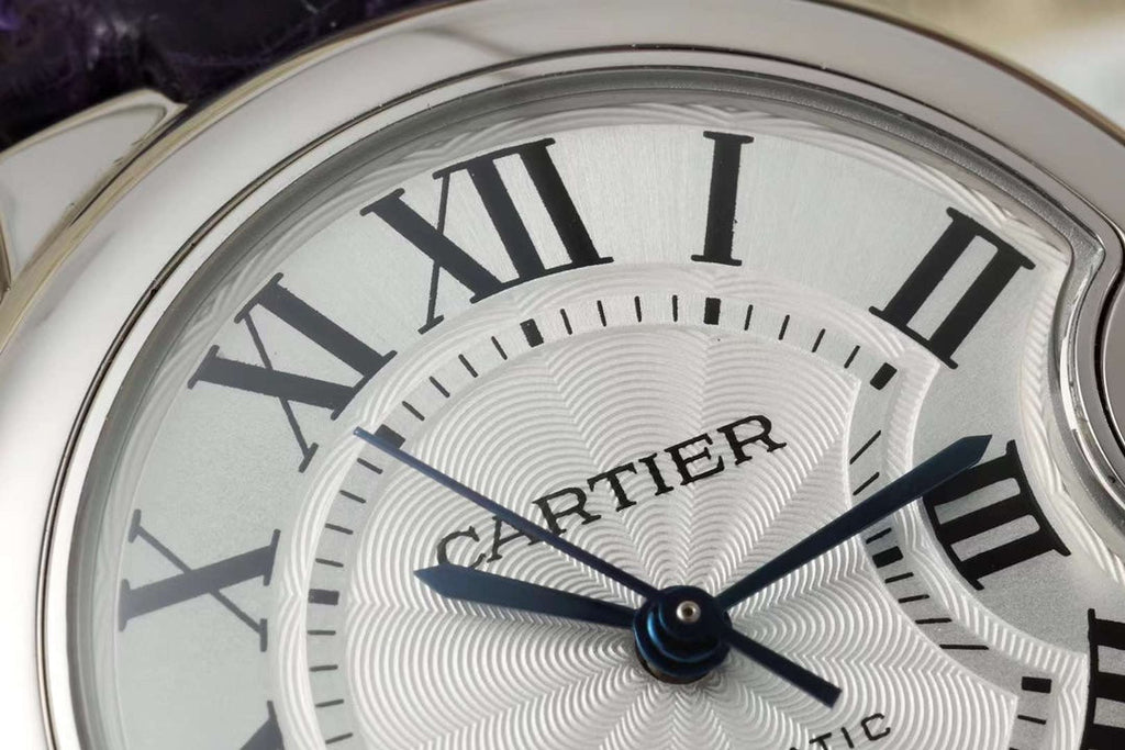 BALLON BLEU DE CARTIER 33 MM WATCH SILVER CASE WITH MIDNIGHT PURPLE LEATHER STRAP
