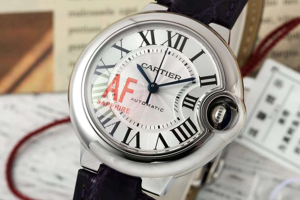 BALLON BLEU DE CARTIER 33 MM WATCH SILVER CASE WITH MIDNIGHT PURPLE LEATHER STRAP