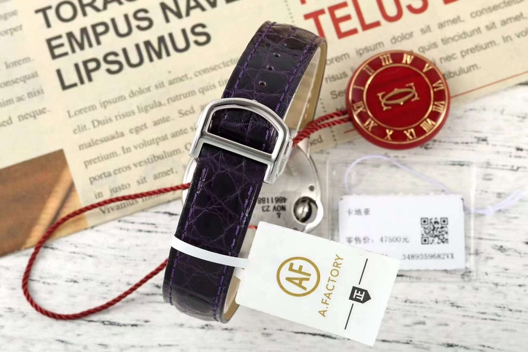 BALLON BLEU DE CARTIER 33 MM WATCH SILVER CASE WITH MIDNIGHT PURPLE LEATHER STRAP