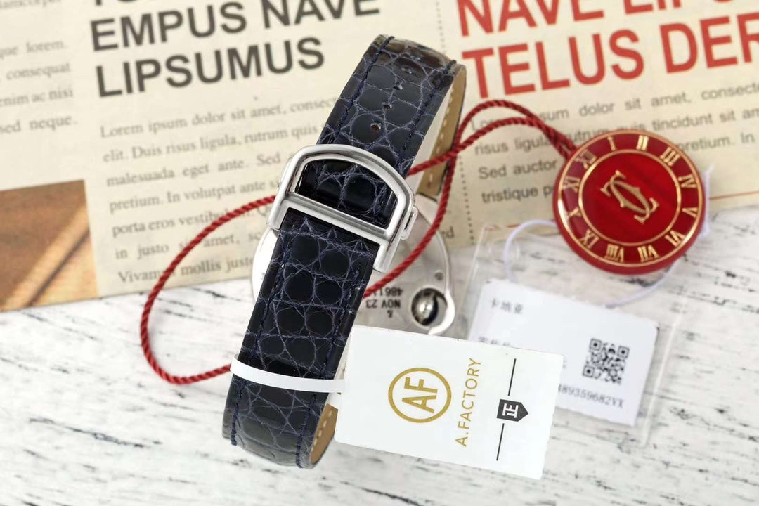 BALLON BLEU DE CARTIER 33 MM WATCH SILVER CASE WITH BLACK LEATHER STRAP