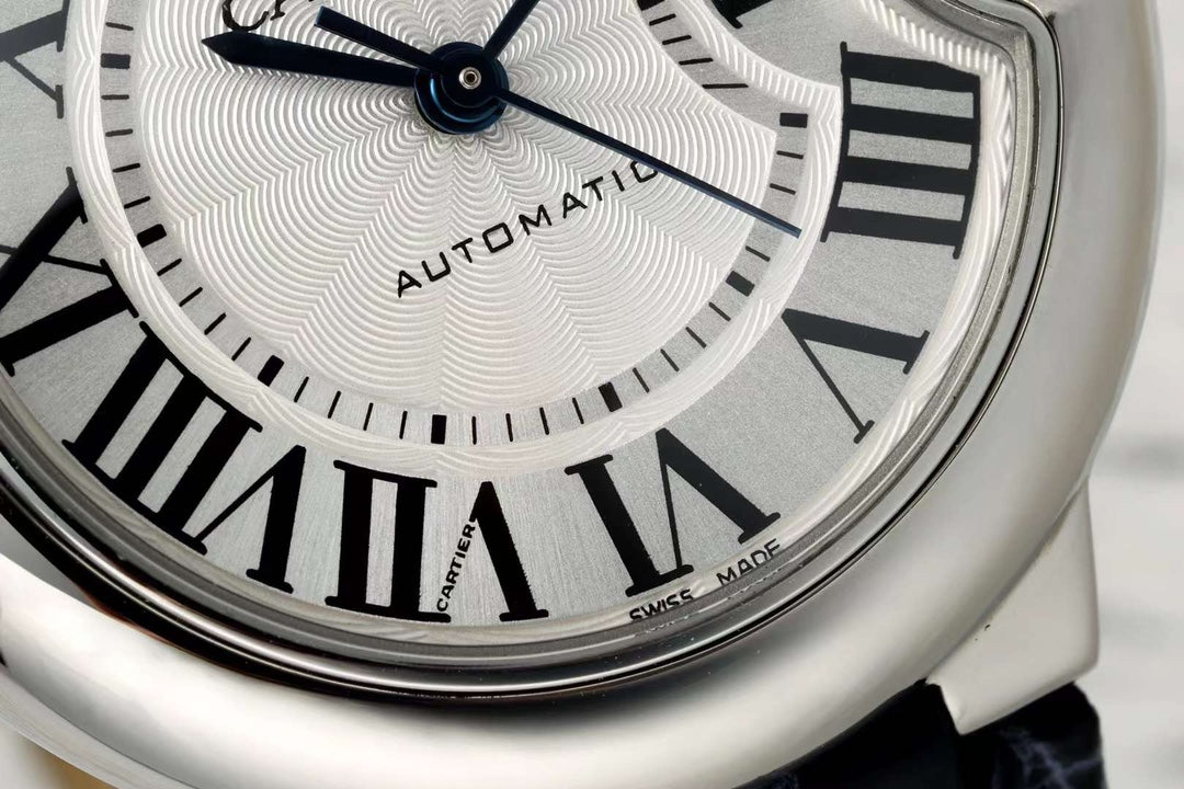 BALLON BLEU DE CARTIER 33 MM WATCH SILVER CASE WITH BLACK LEATHER STRAP