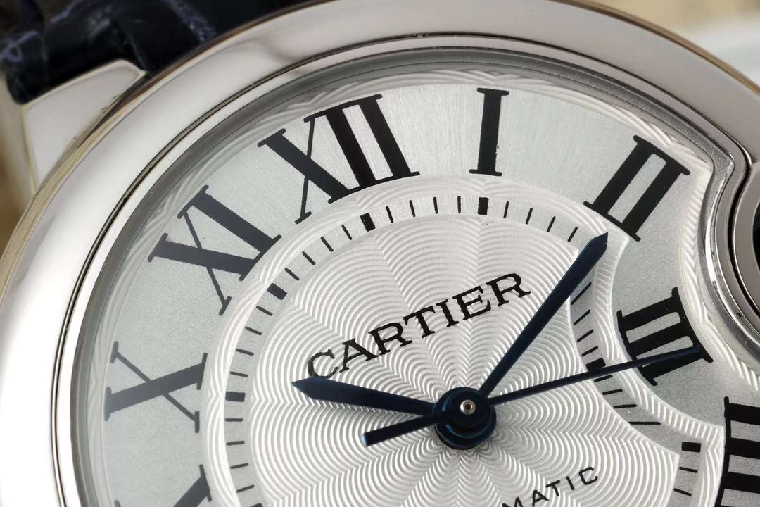 BALLON BLEU DE CARTIER 33 MM WATCH SILVER CASE WITH BLACK LEATHER STRAP