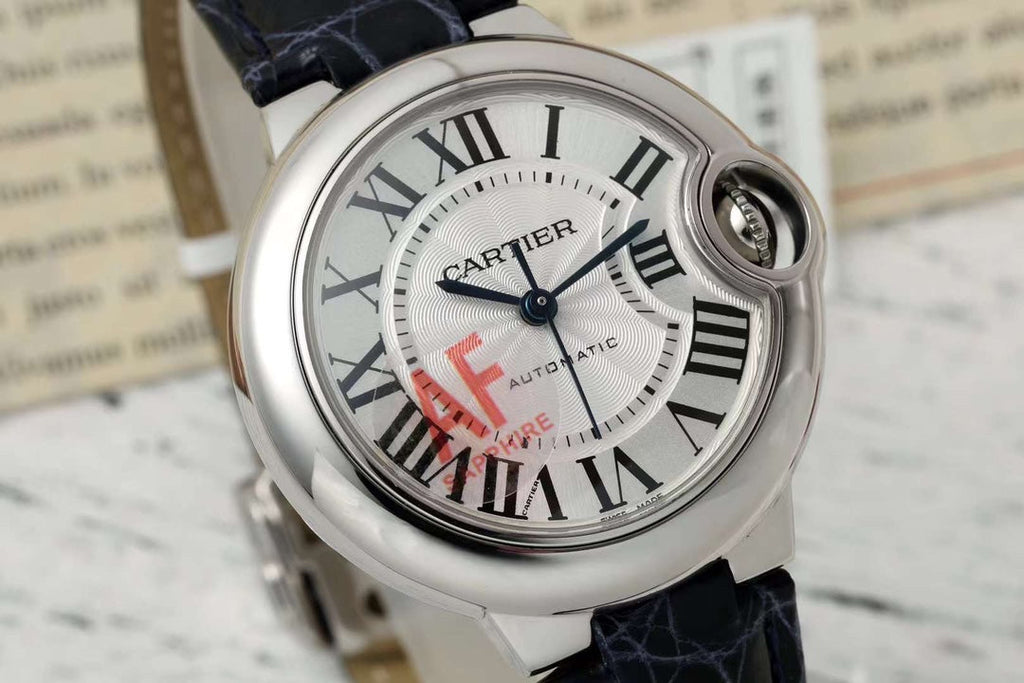 BALLON BLEU DE CARTIER 33 MM WATCH SILVER CASE WITH BLACK LEATHER STRAP