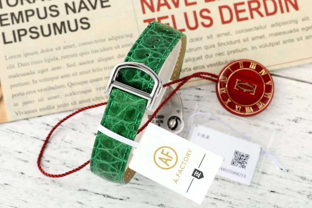 BALLON BLEU DE CARTIER 33 MM WATCH SILVER CASE WITH EMERALD GREEN LEATHER STRAP