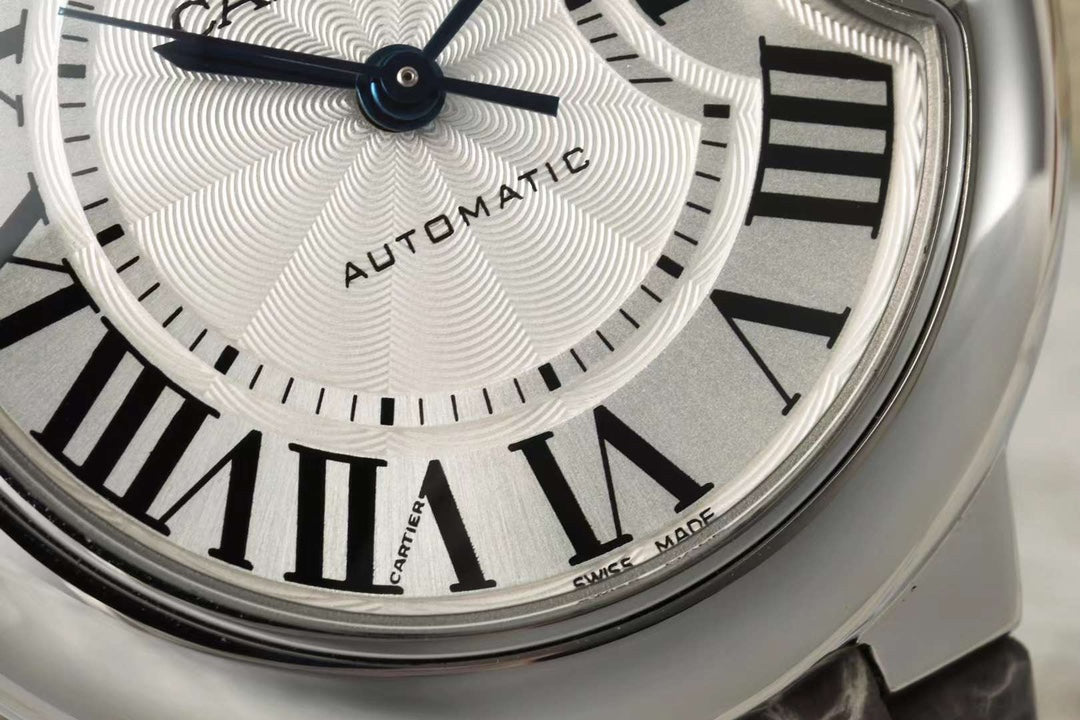 BALLON BLEU DE CARTIER 33 MM WATCH SILVER CASE WITH WENGE BROWN LEATHER STRAP