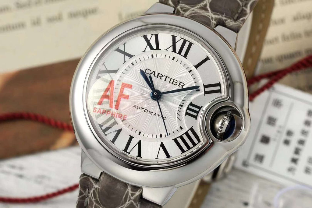 BALLON BLEU DE CARTIER 33 MM WATCH SILVER CASE WITH WENGE BROWN LEATHER STRAP