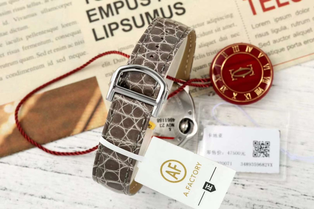 BALLON BLEU DE CARTIER 33 MM WATCH SILVER CASE WITH WENGE BROWN LEATHER STRAP