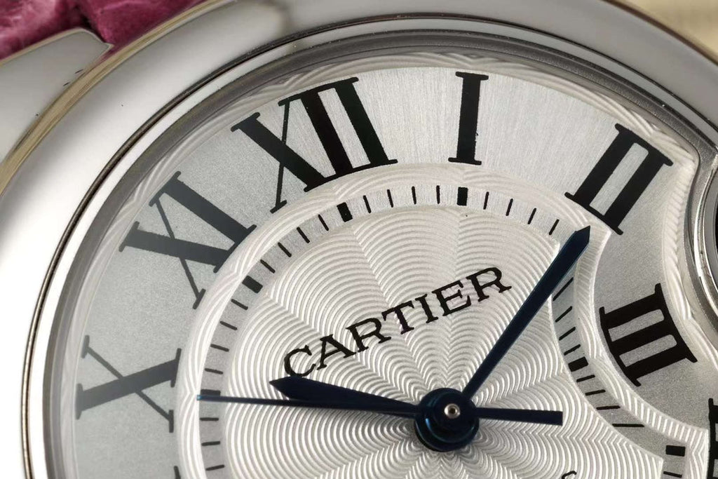 BALLON BLEU DE CARTIER 33 MM WATCH SILVER CASE WITH BRIGHT PINK LEATHER STRAP