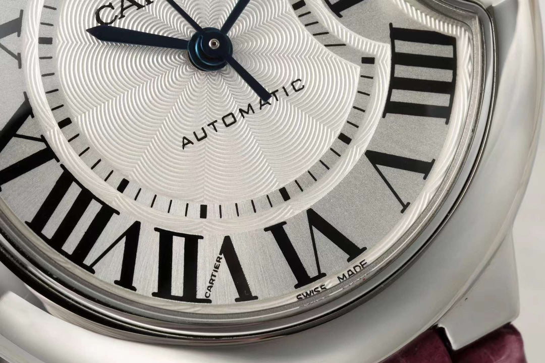 BALLON BLEU DE CARTIER 33 MM WATCH SILVER CASE WITH BRIGHT PINK LEATHER STRAP