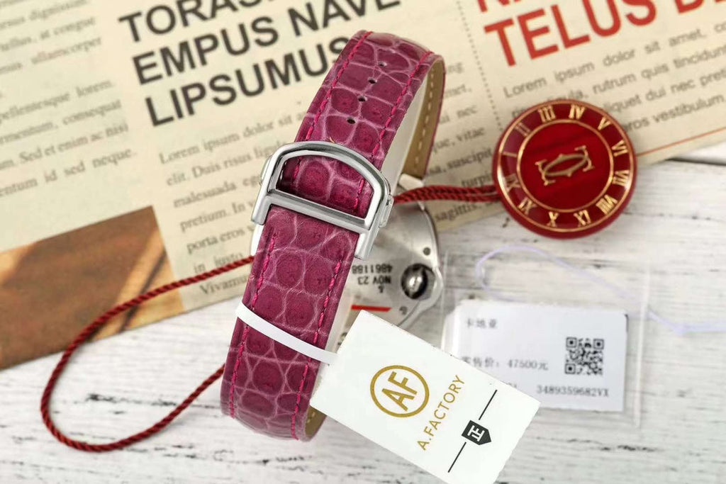 BALLON BLEU DE CARTIER 33 MM WATCH SILVER CASE WITH BRIGHT PINK LEATHER STRAP