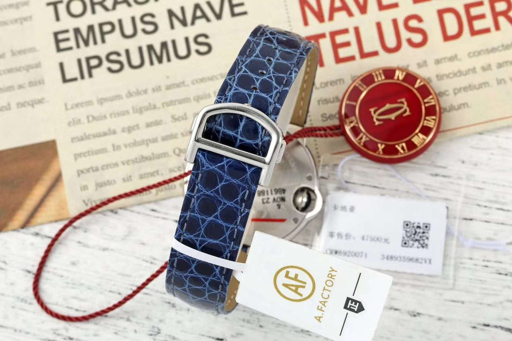 BALLON BLEU DE CARTIER 33 MM WATCH SILVER CASE WITH COBALT BLUE LEATHER STRAP