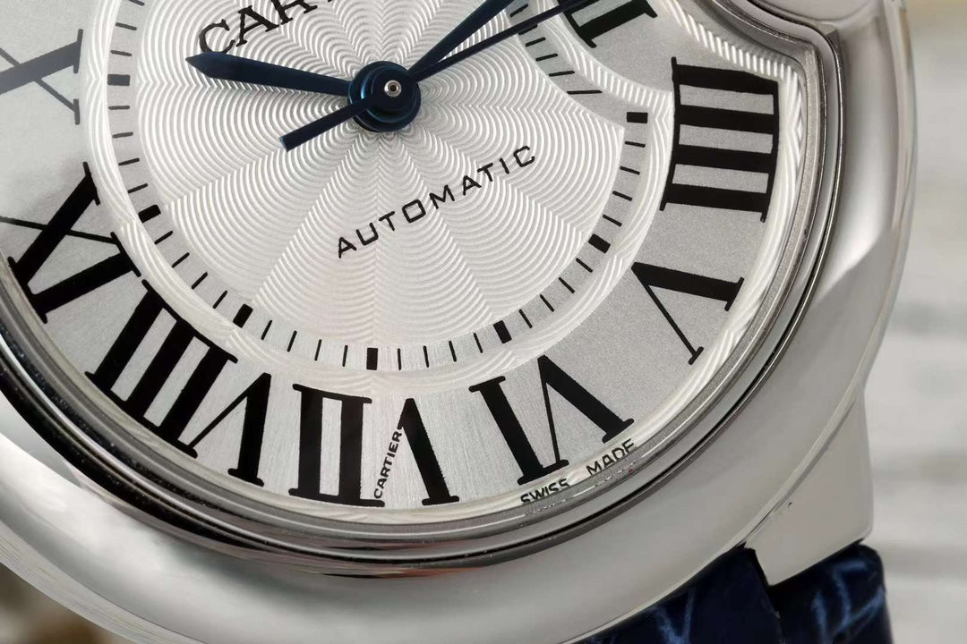 BALLON BLEU DE CARTIER 33 MM WATCH SILVER CASE WITH COBALT BLUE LEATHER STRAP