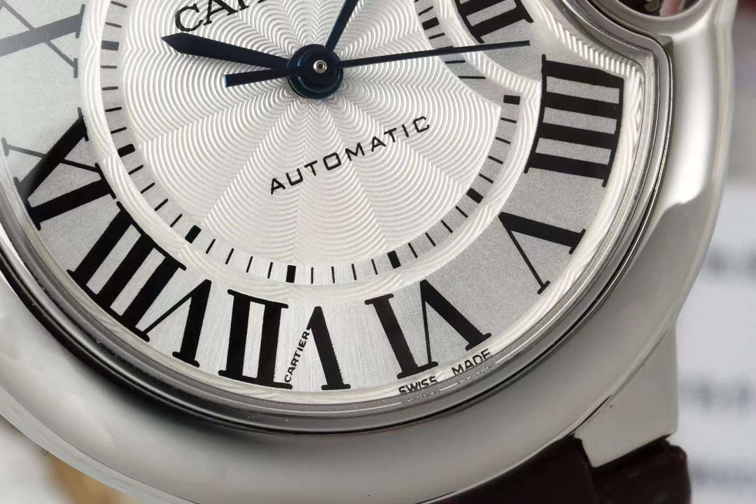 BALLON BLEU DE CARTIER 33 MM WATCH SILVER CASE WITH WINE RED LEATHER STRAP