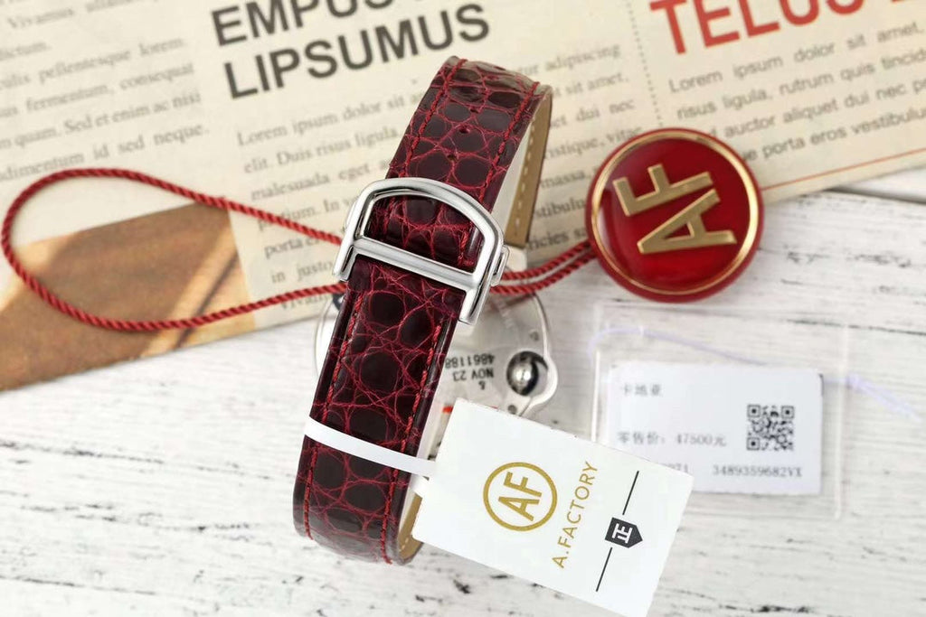 BALLON BLEU DE CARTIER 33 MM WATCH SILVER CASE WITH WINE RED LEATHER STRAP