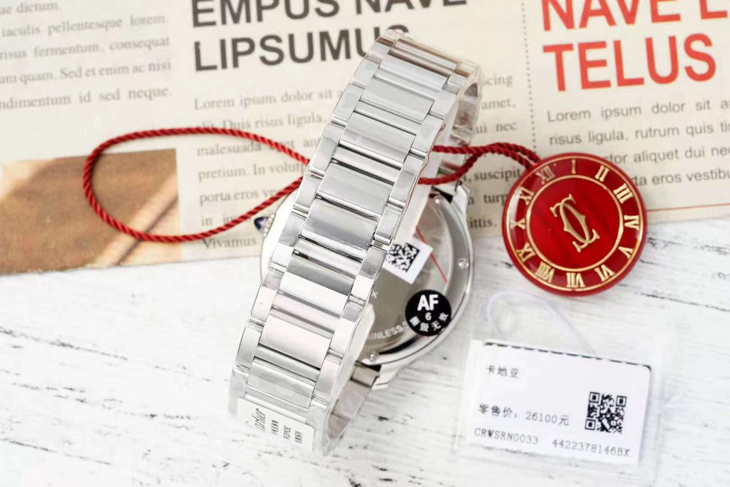 RONDE MUST DE CARTIER WATCH SILVER CASE AND GREEN DIAL WITH CRYSTALS