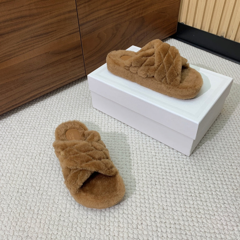 CELINE 26S CROSS-STRAP SANDALS IN BROWN WOOL