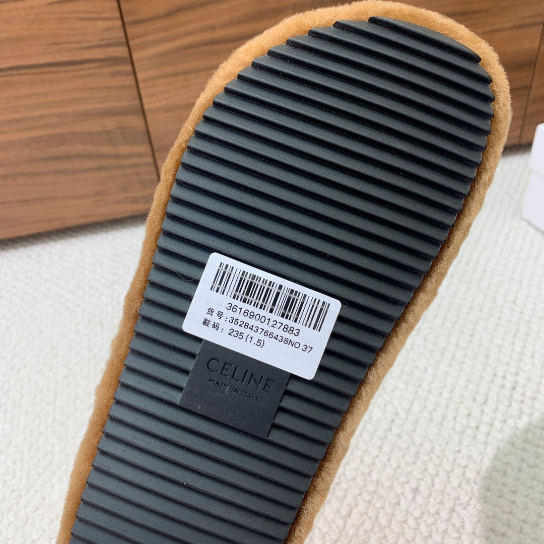 CELINE 26S CROSS-STRAP SANDALS IN BROWN WOOL