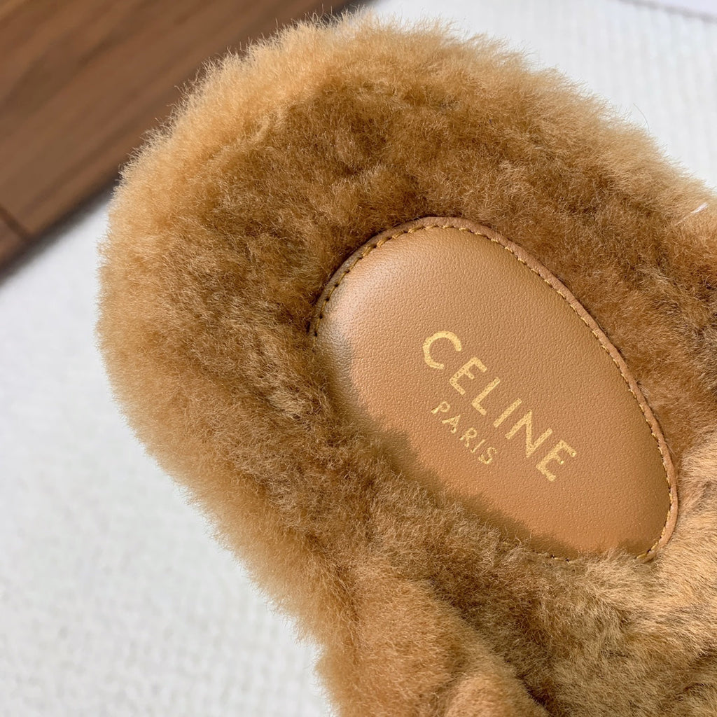 CELINE 26S CROSS-STRAP SANDALS IN BROWN WOOL