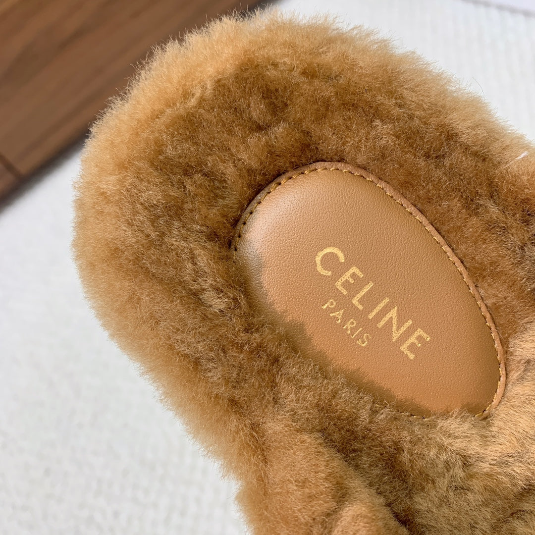 CELINE 26S CROSS-STRAP SANDALS IN BROWN WOOL
