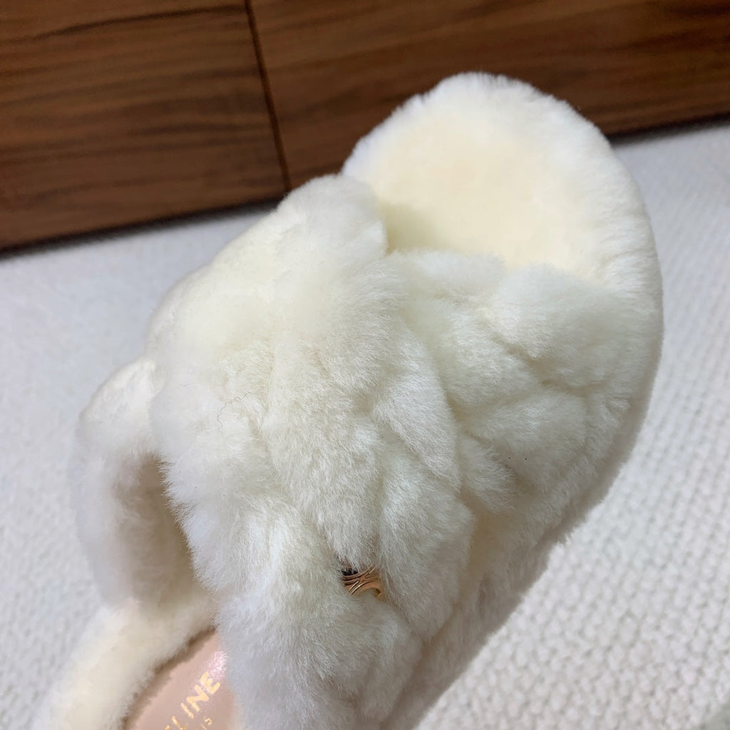 CELINE 26S CROSS-STRAP SANDALS IN WHITE WOOL
