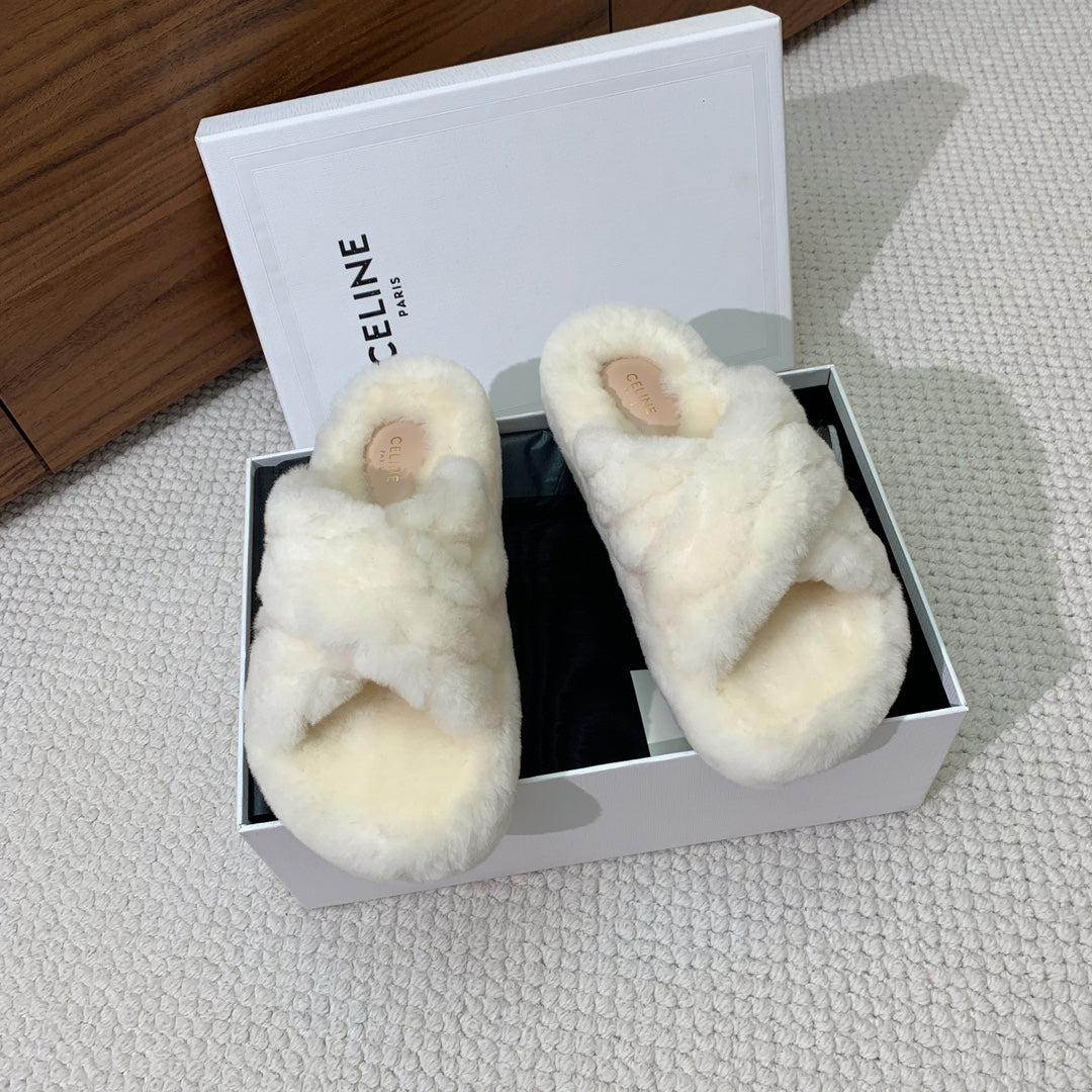 CELINE 26S CROSS-STRAP SANDALS IN WHITE WOOL