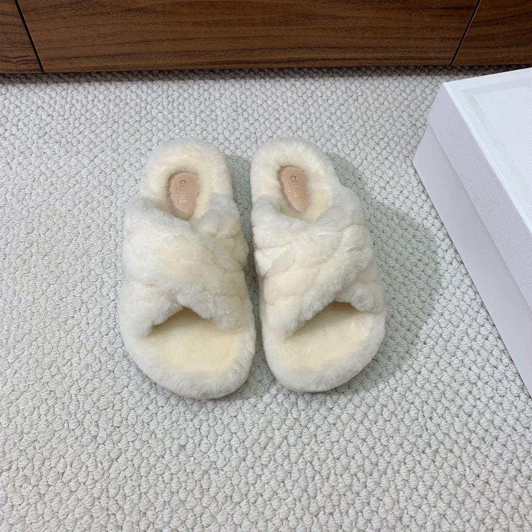 CELINE 26S CROSS-STRAP SANDALS IN WHITE WOOL