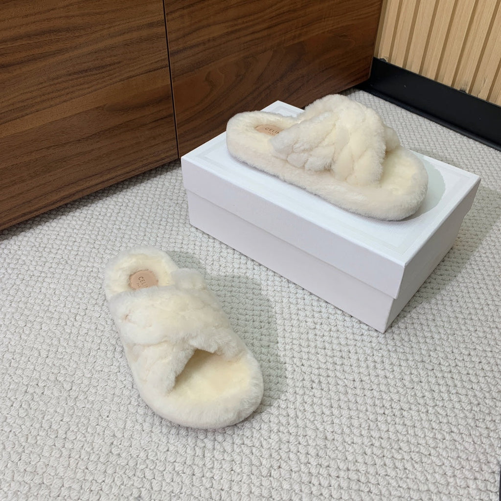 CELINE 26S CROSS-STRAP SANDALS IN WHITE WOOL