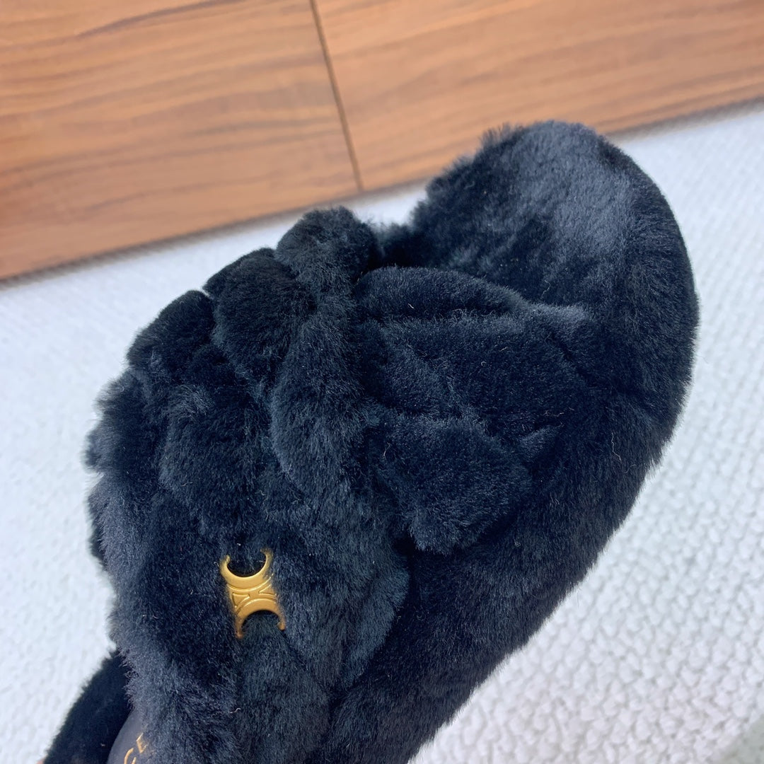 CELINE 26S CROSS-STRAP SANDALS IN BLACK WOOL