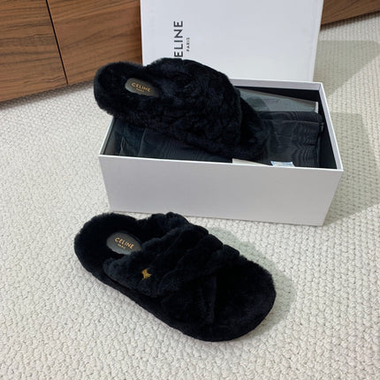 CELINE 26S CROSS-STRAP SANDALS IN BLACK WOOL