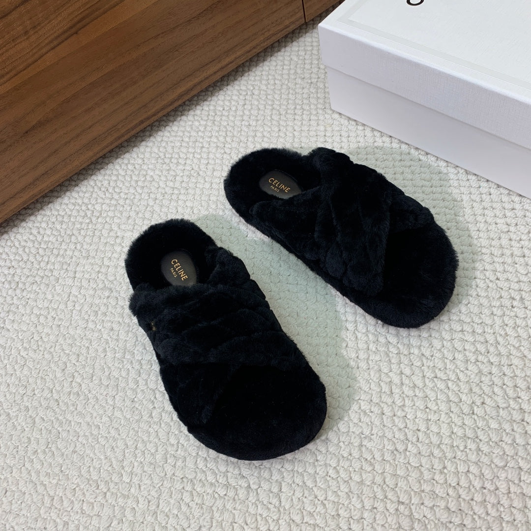 CELINE 26S CROSS-STRAP SANDALS IN BLACK WOOL