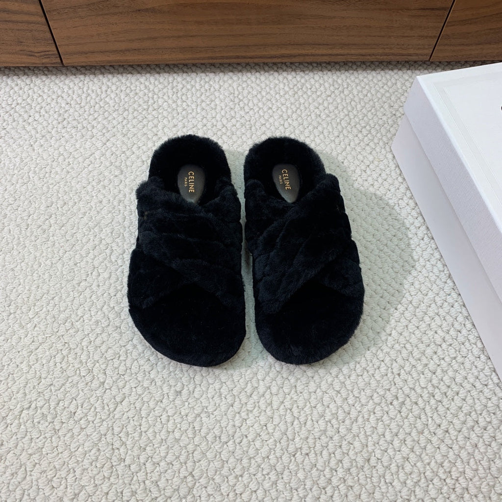CELINE 26S CROSS-STRAP SANDALS IN BLACK WOOL