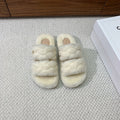 CELINE 26S TWO-STRAP QUILTED SANDALS IN WHITE WOOL