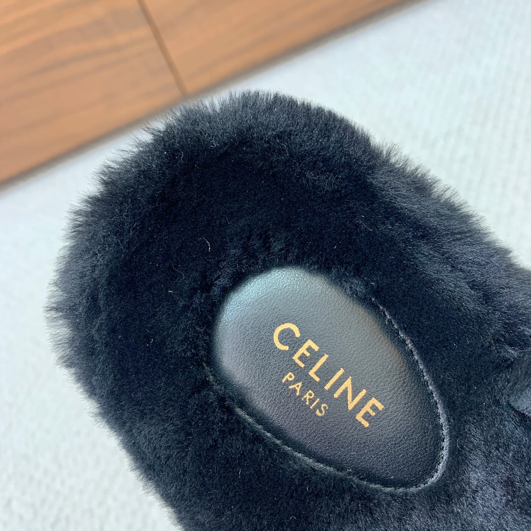 CELINE 26S TWO-STRAP QUILTED SANDALS IN BLACK WOOL