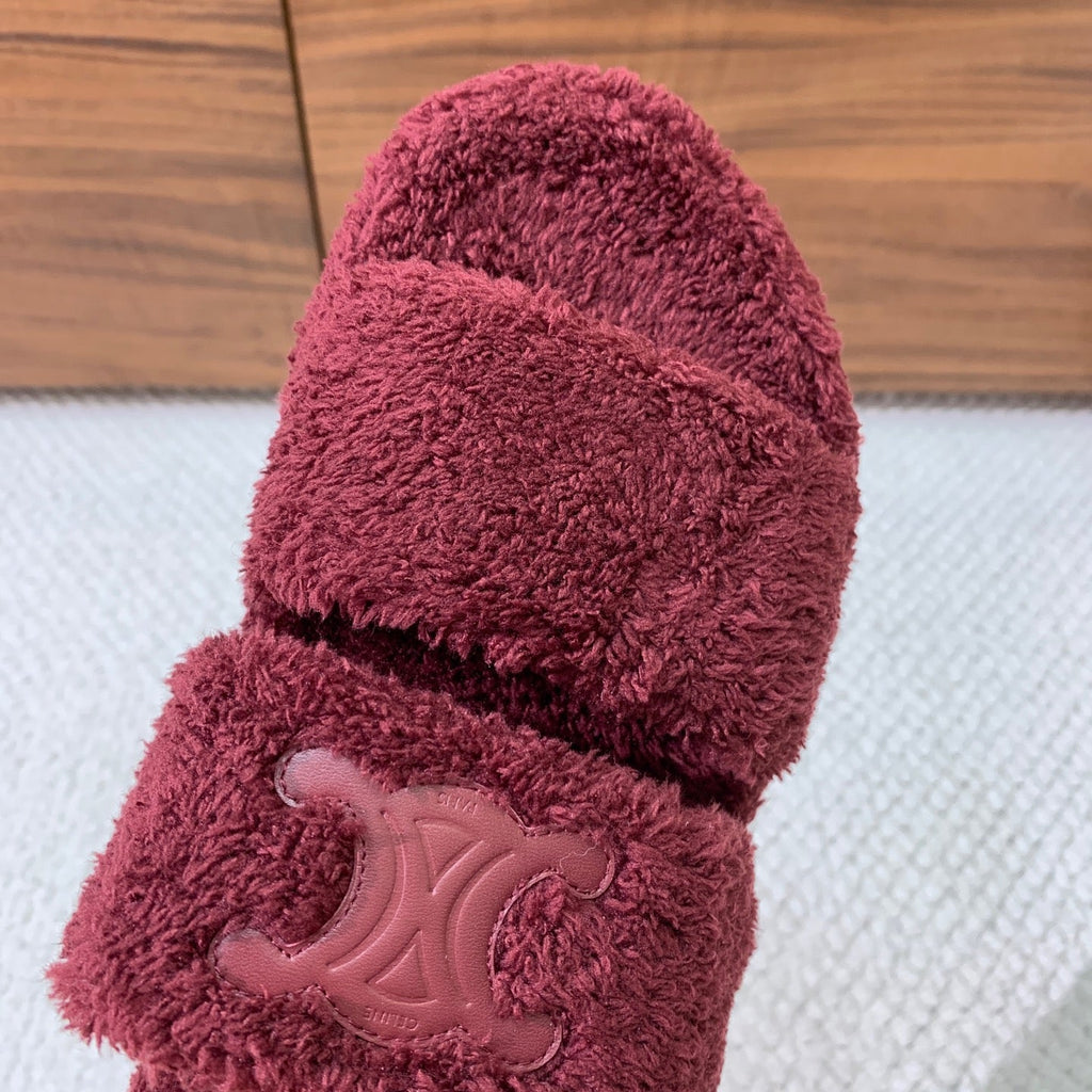 CELINE 26S TWO-STRAP SANDALS IN DARK RED WOOL