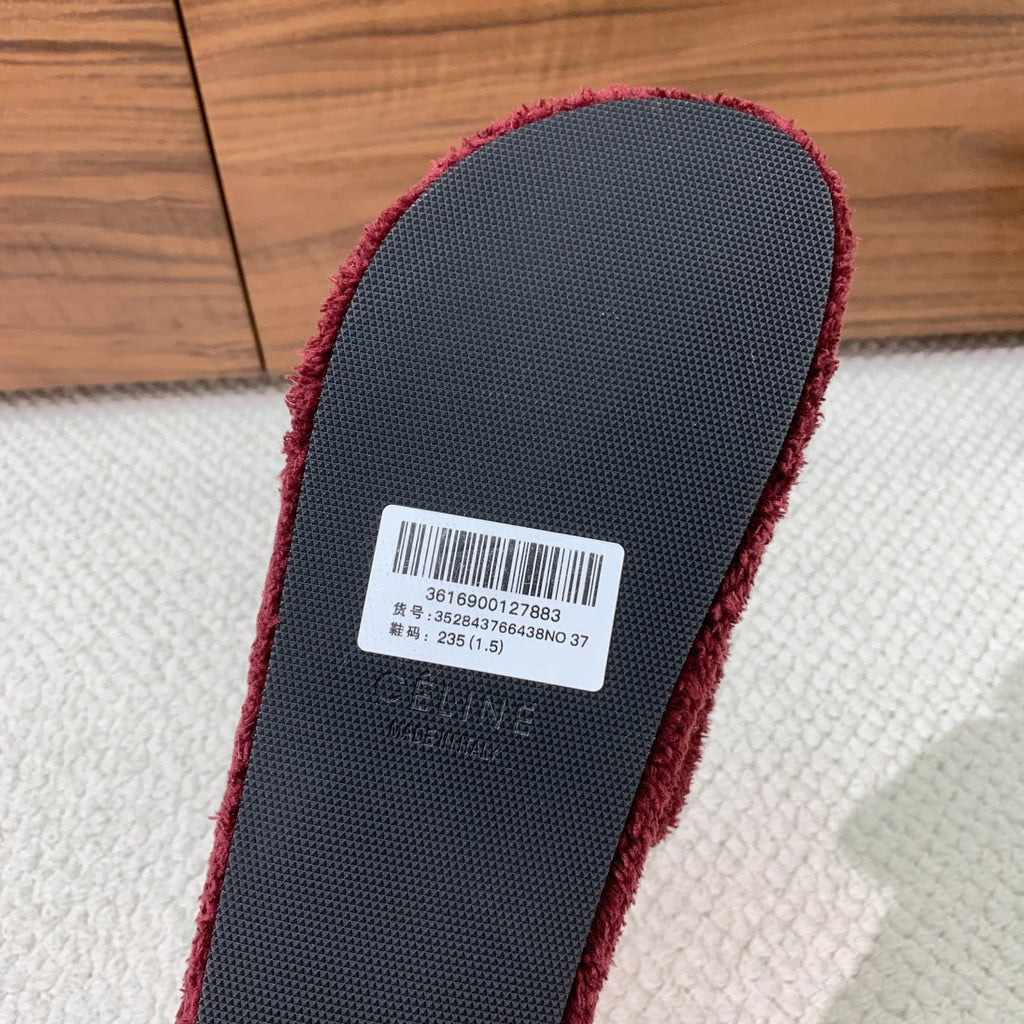 CELINE 26S TWO-STRAP SANDALS IN DARK RED WOOL